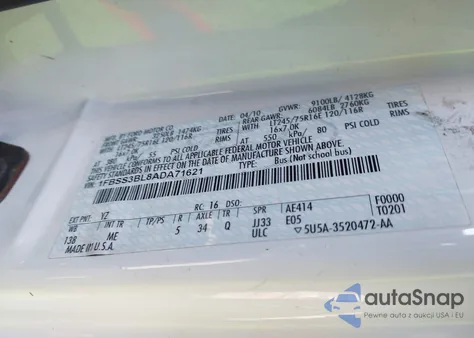 2010 Ford E-350 Super Duty Xl/Xlt from USA, damaged, VIN 1FBSS3BL8ADA71621